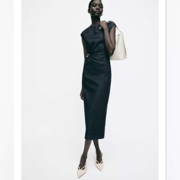 Zara Dresses & Skirts - Zara Gold Applique Denim Midi Dress